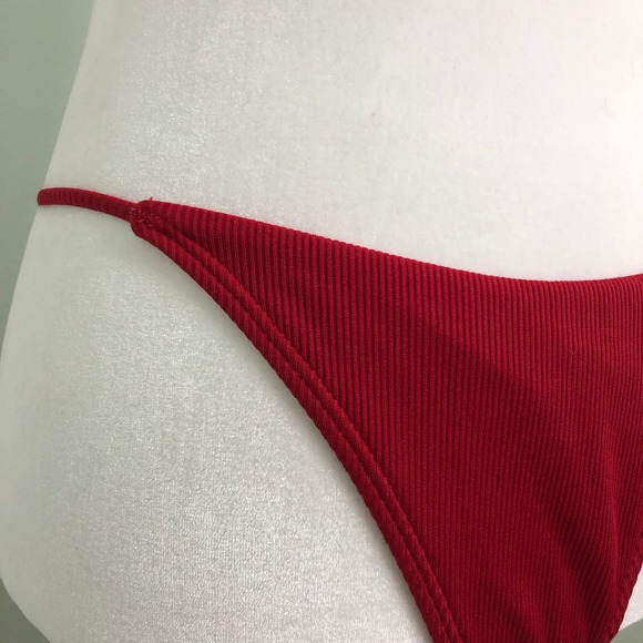 PacSun LA Hearts Ribbed Bikini Two Piece Swim Red Lettuce Edge Size Medium - Picture 7 of 10